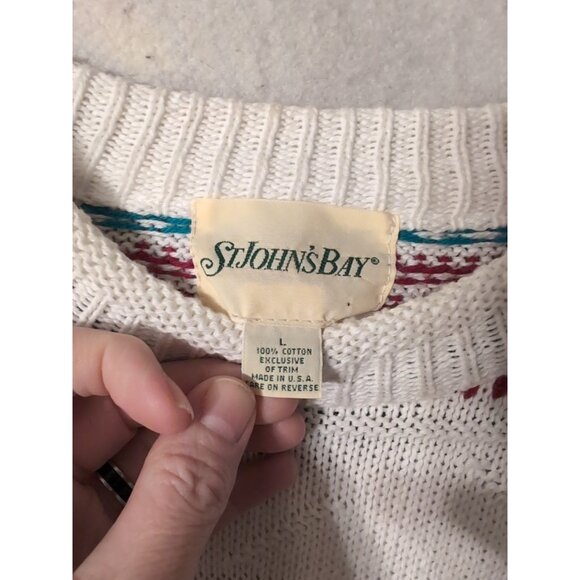 St John’s Bay Vintage Geometric Knit Cotton Heavyweight Sweater Size L USA - Picture 2 of 6